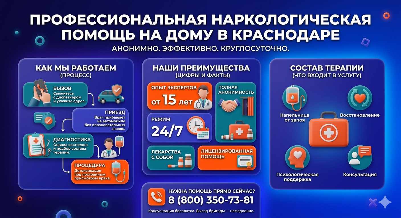 Инфографика о принципах лечения алкоголизма на дому в Ступино: этапы вызова нарколога, преимущества анонимной детоксикации и состав медицинской помощи.